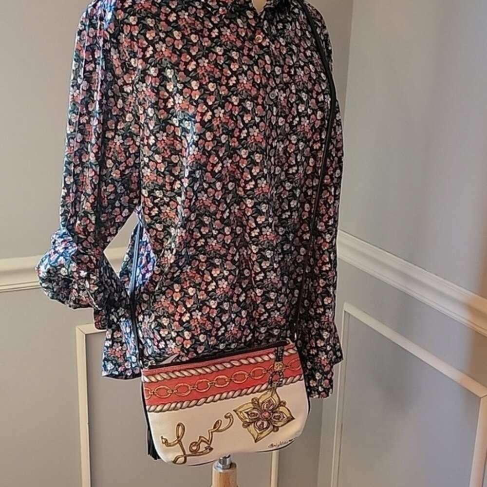 BRIGHTON Canvas Printed "Love Glitter & Go" Zip Pouch Glam Preppy Crossbody Bag